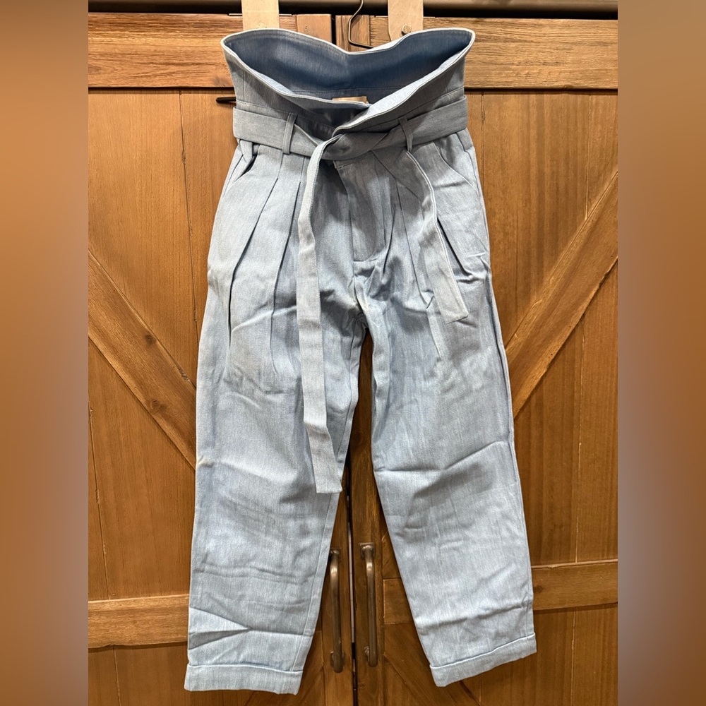 Choosy Stylish Light‎ Denim Paperbag Women's Pants - Picture 2 of 4